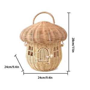 Mushroom Basket Rattan fabric, bohemian, portable, straw storage boxes, picnic baskets, outdoors, children toy children, various organizer 10 Main Sales Picnic Baskets - №6
