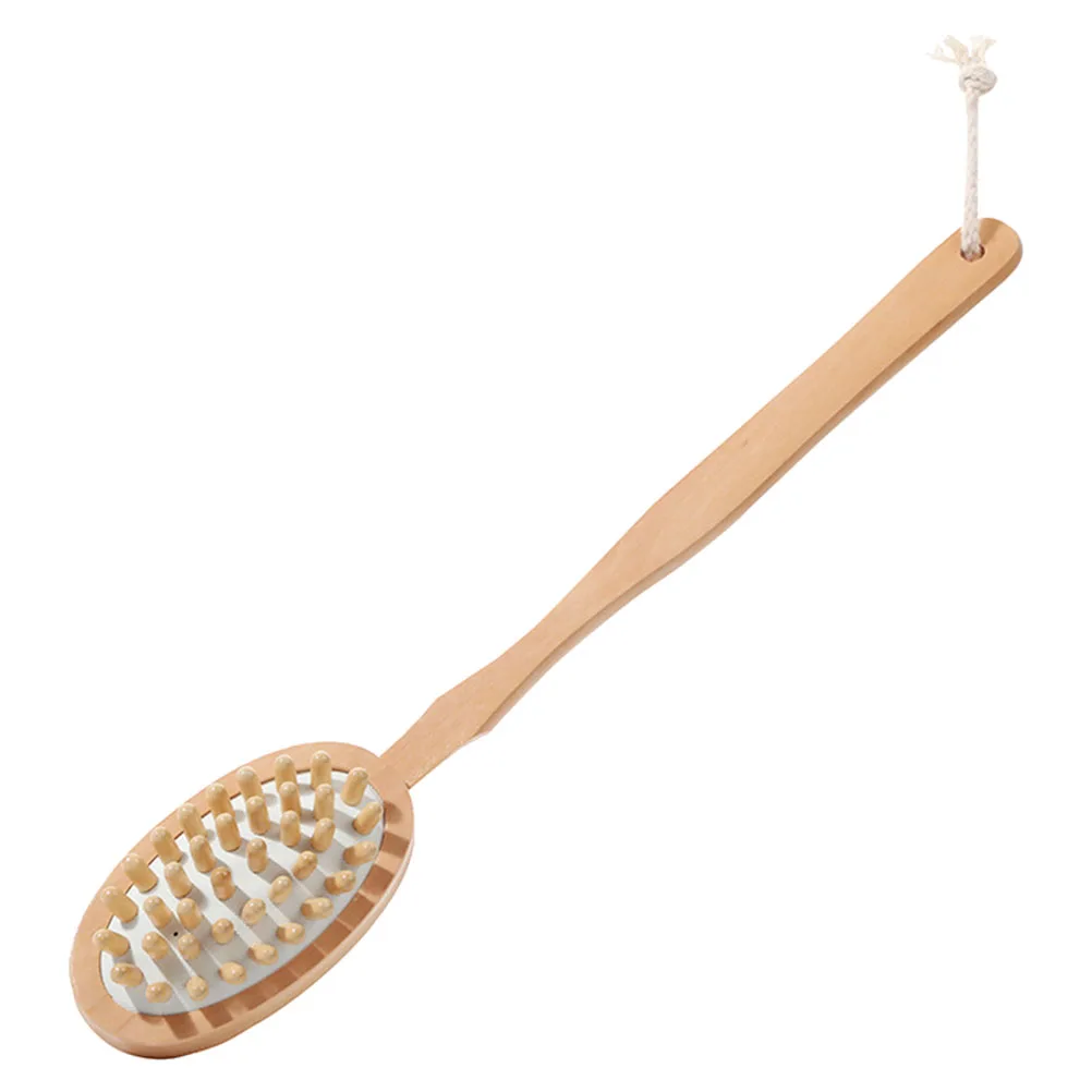 Wooden Bathing Natural Wood Body Brush Exfoliating Back Scrubber Long Handle Shower Tool Lotion Applicator Bathroom Bath
