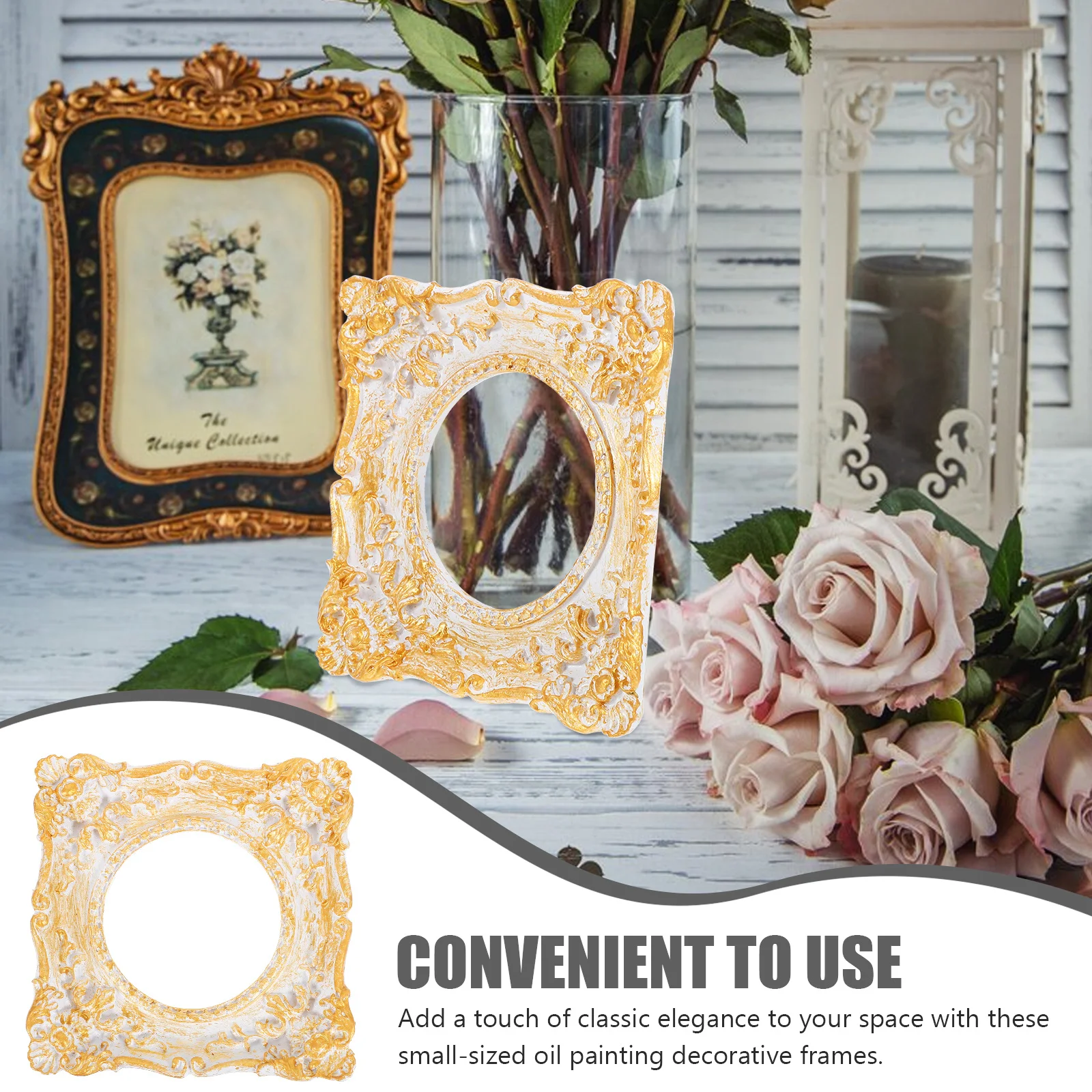 

2Pcs Mini Picture Frames Retro Resin Photo Frame Set for Shelf Display Vintage Ornament Frame Decor Picture Frames