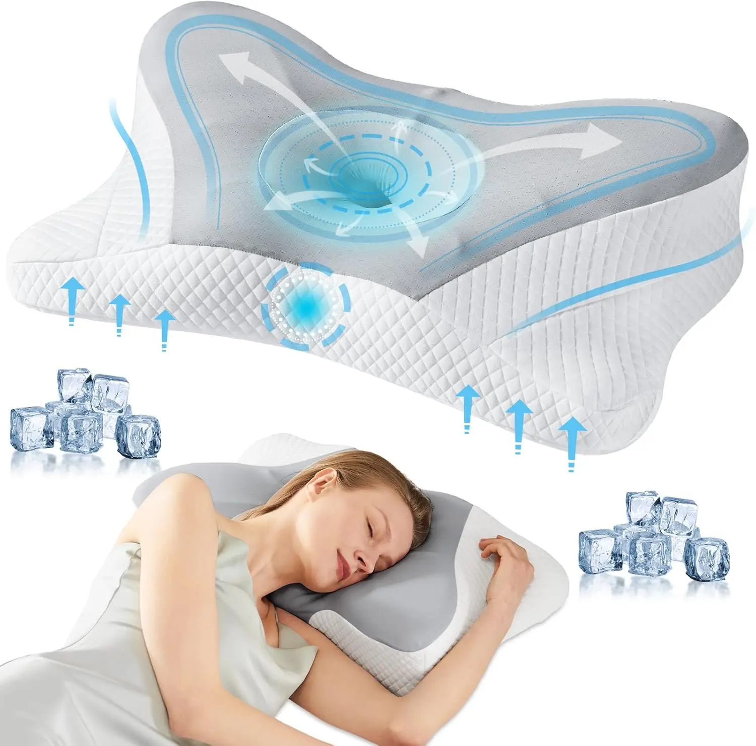 

Ergonomic Memory Foam Neck Pillow for Pain Relief with Cooling Cover for Side Sleepers