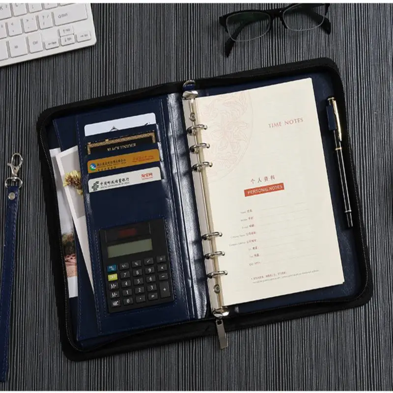 Loose Leaf A5 Business Manager Clip Creative Zipper Bag Multi Functional Notes Notebook Office Work Meeting Notebook