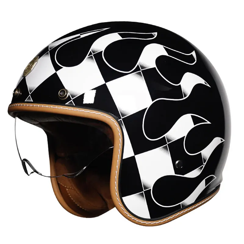 Capacete de Motocicleta Open Face para Homens e Mulheres, Capacete Jet, Aprovado DOT, Retro 3/4, Perfil Baixo, Capacete de Corrida Aberto, ABS Shell