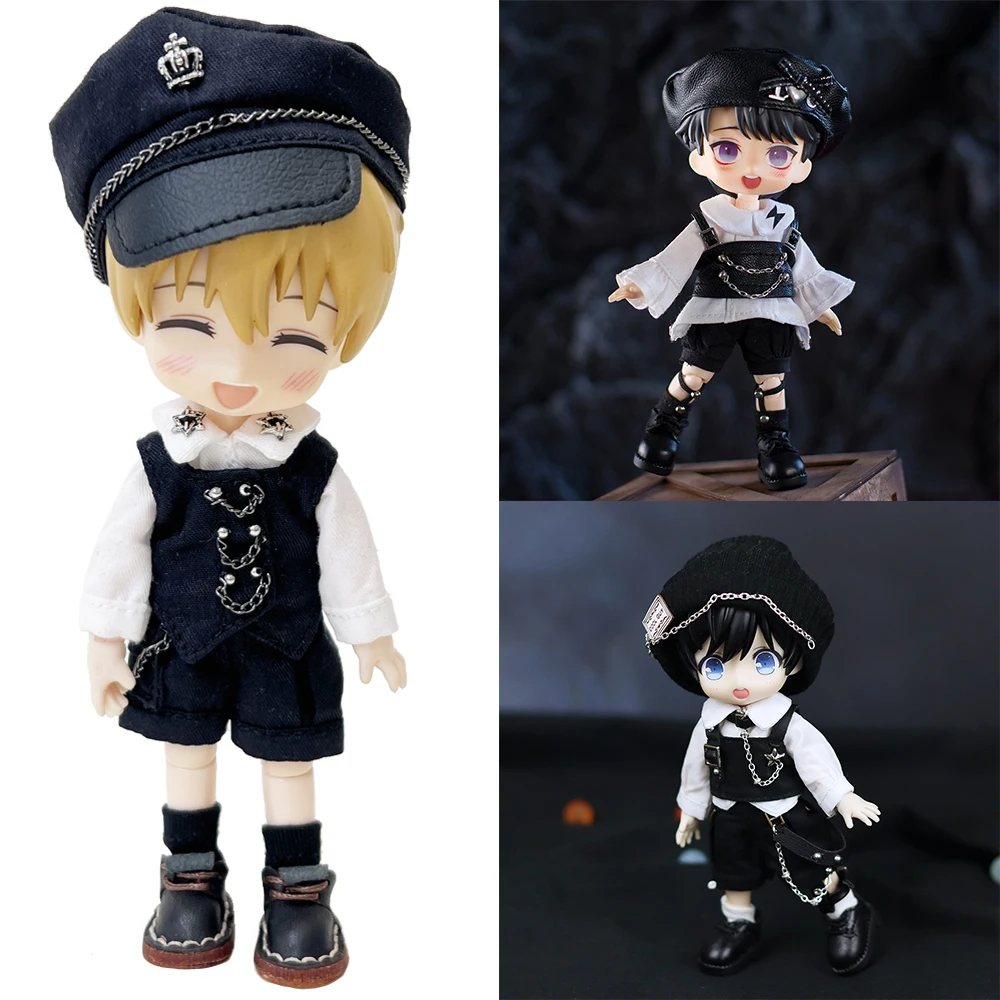 

Ob11 Doll Gothic Clothes Uniform Suit Dress Shirt Hat Vest Shorts Set Nendoroids Clothes For Gsc, Obitsu11, Molly, P9, 1/12bjd