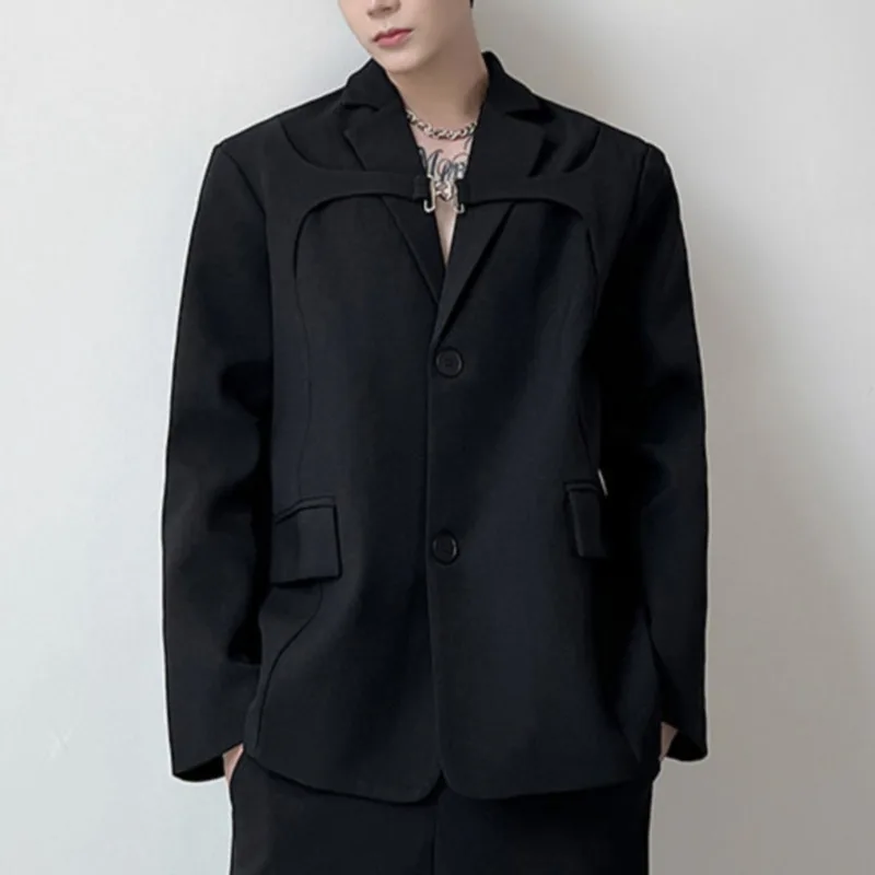 

Men Blazer Solid Color Lapel Long Sleeve Streetwear Metal Claw Button Casual Suits 2023 Fashion Thin Coats Men