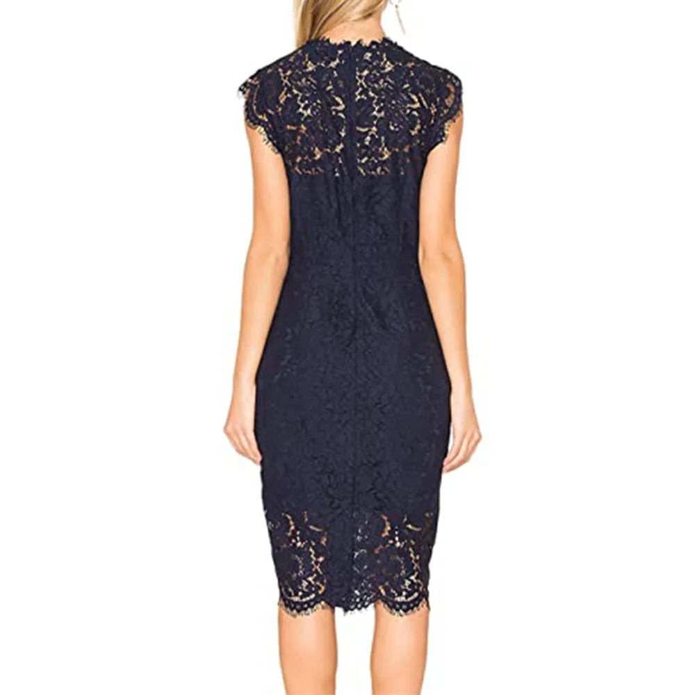 Maßgeschneidertes, bezauberndes Kleid für die Brautmutter, ärmelloses, elegantes Damenkleid mit Spitze und Blumenmuster, Rundhalsausschnitt, knielang, für Party