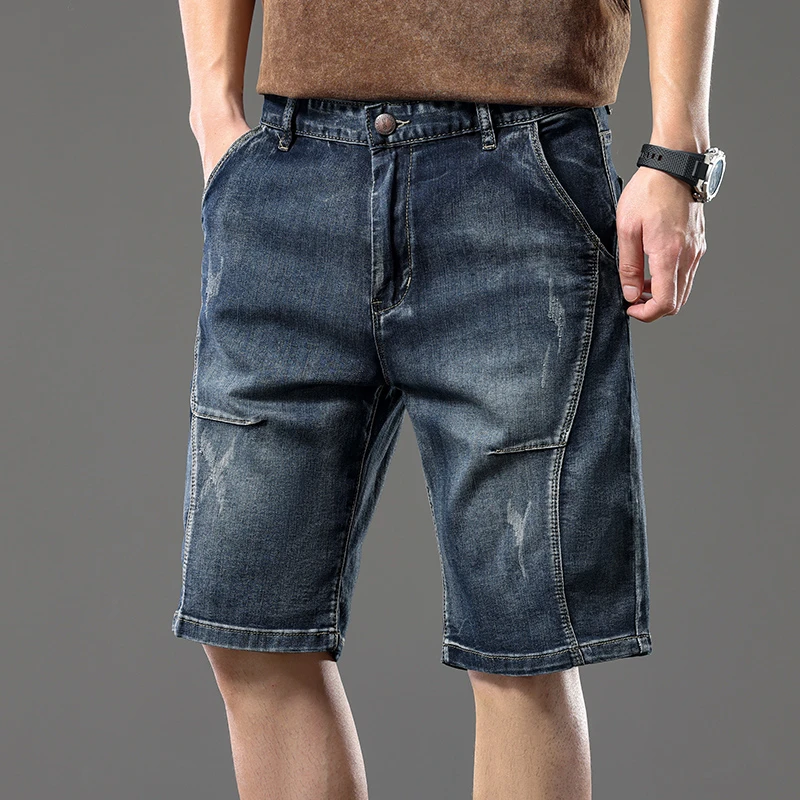 

Summer Thin Patchwork Denim Shorts for Men 2026 New Model Men's Loose Straight Jeans Large Size 28-44
