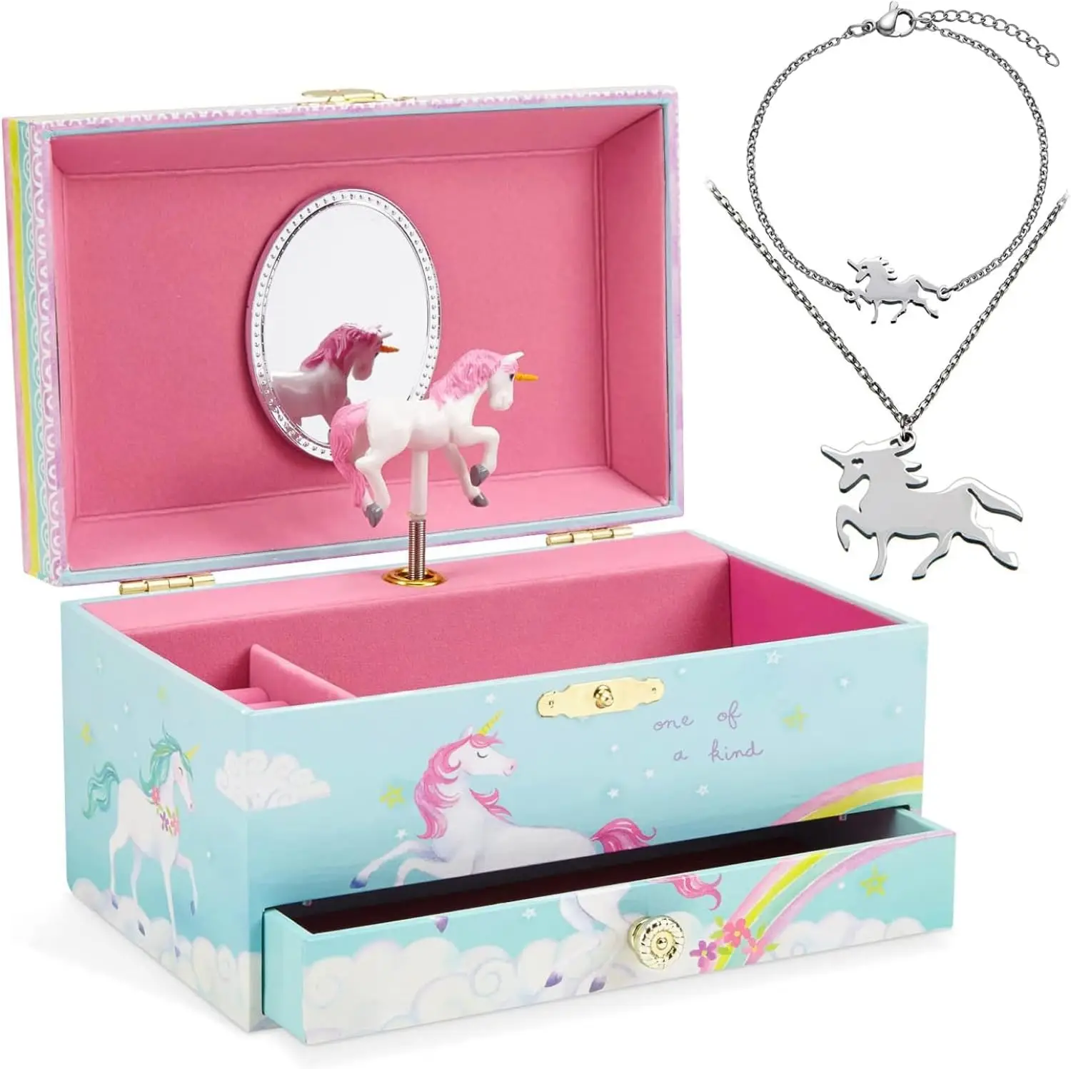 

Unicorn Music Box & Little Girls Jewelry Set - 3 Unicorn Gifts for Girls - Jewelry Box for Girls