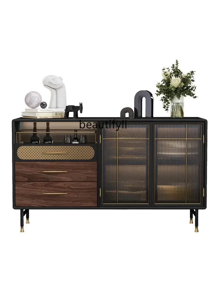 

12Italian-Style Light Luxury Sideboard Dining Room High-Grade Glass Wine Cabinet Storage Rack Curio Cabinet