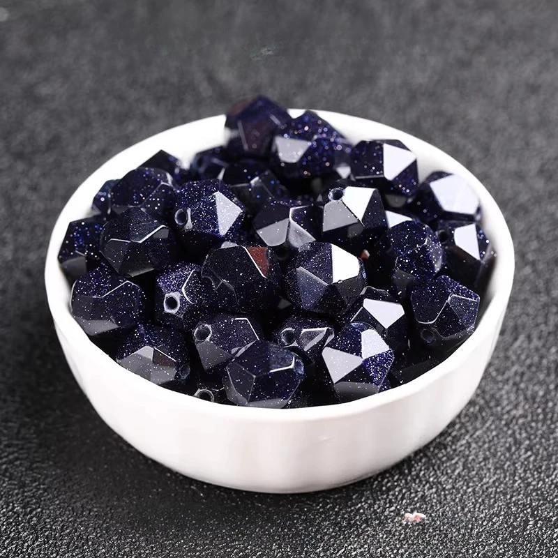 Blue sandstone cut diamond face loose beads DIY jewelry accessories