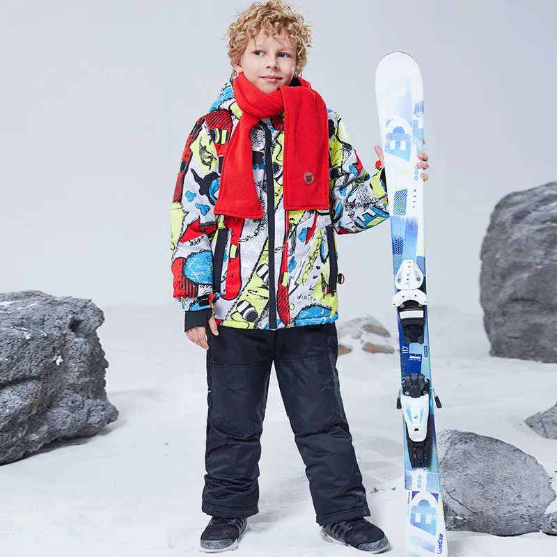 -30℃ Boy girl skiing suit waterproof 5 6 7 8 9 10 11 12 13 14 15 year old children's snow clothing Warm snowboarding