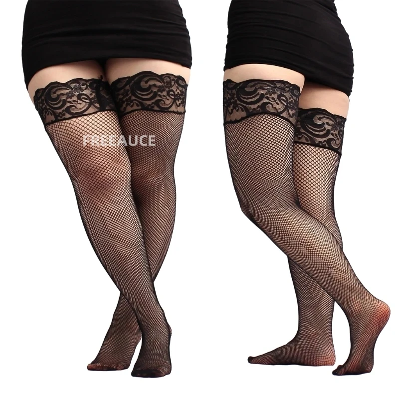 

Sexy Women's Hosiery Lace Top Stay Up Thigh High Stockings Ladies Hollow Mesh Nets Lace Fishnet Stocking Lolita Pantyhose Socks