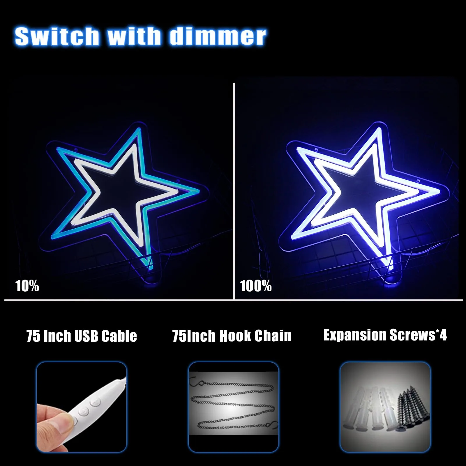 Neon Sign for Room Decor Star Neon Light LED Sign for Sports Fan Gaming Room Birthday Gift USB Powered 12.8"*12"