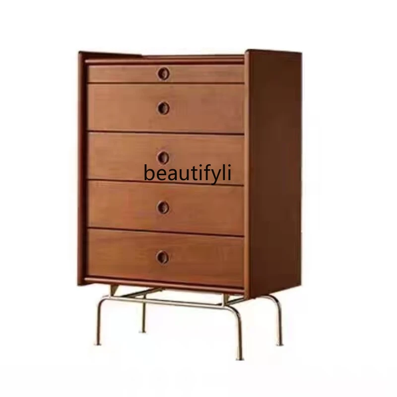 

Nordic Solid Wood Mid-Ancient Drawer Chest of Drawers Retro Living Room Bedroom Storage Narrow Side Cabinet drawer furniture