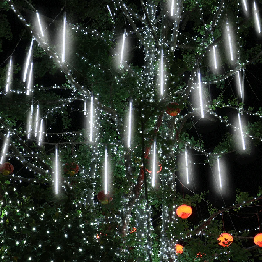 30/50cm LED Icicle Curtain String Light Outdoor Meteor Shower Christmas Garland Fairy Lights for Party Wedding Garden Decoration