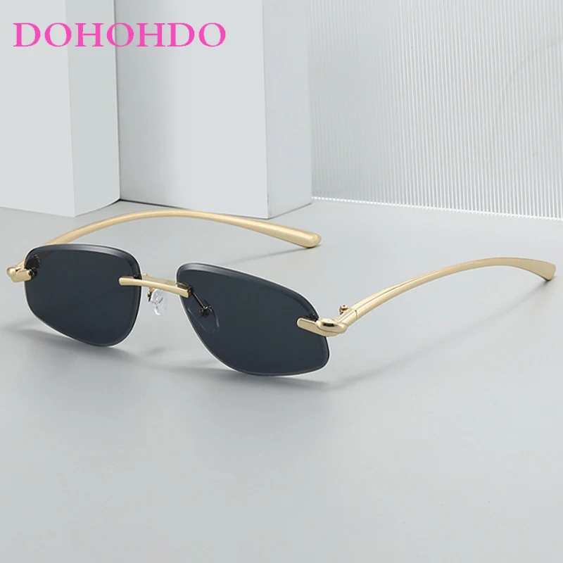 

New Luxury Brand Designer Metal Small Frame Sunglasses Women Men Trendy Rimless Polygonal Eyeglasses Travel Driving Shades UV400