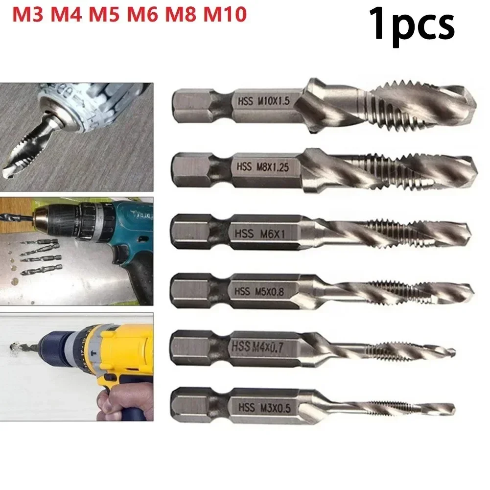 1PC Tap Drill Bit Hex Shank HSS Threaded Bit Screw Machine Compound Tap Hss Taps Countersink Deburr M5 M6 M8 M10 Hand Tool