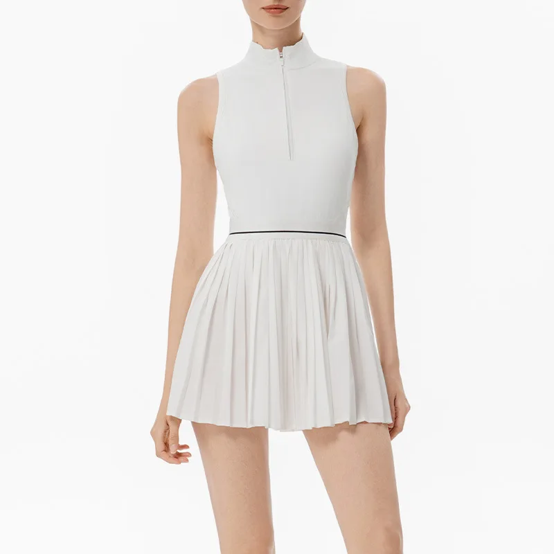 Falda deportiva antiligera con cremallera frontal, falda de tenis para correr, fitness, vestido plisado transpirable hueco, conjunto de gimnasio para mujer