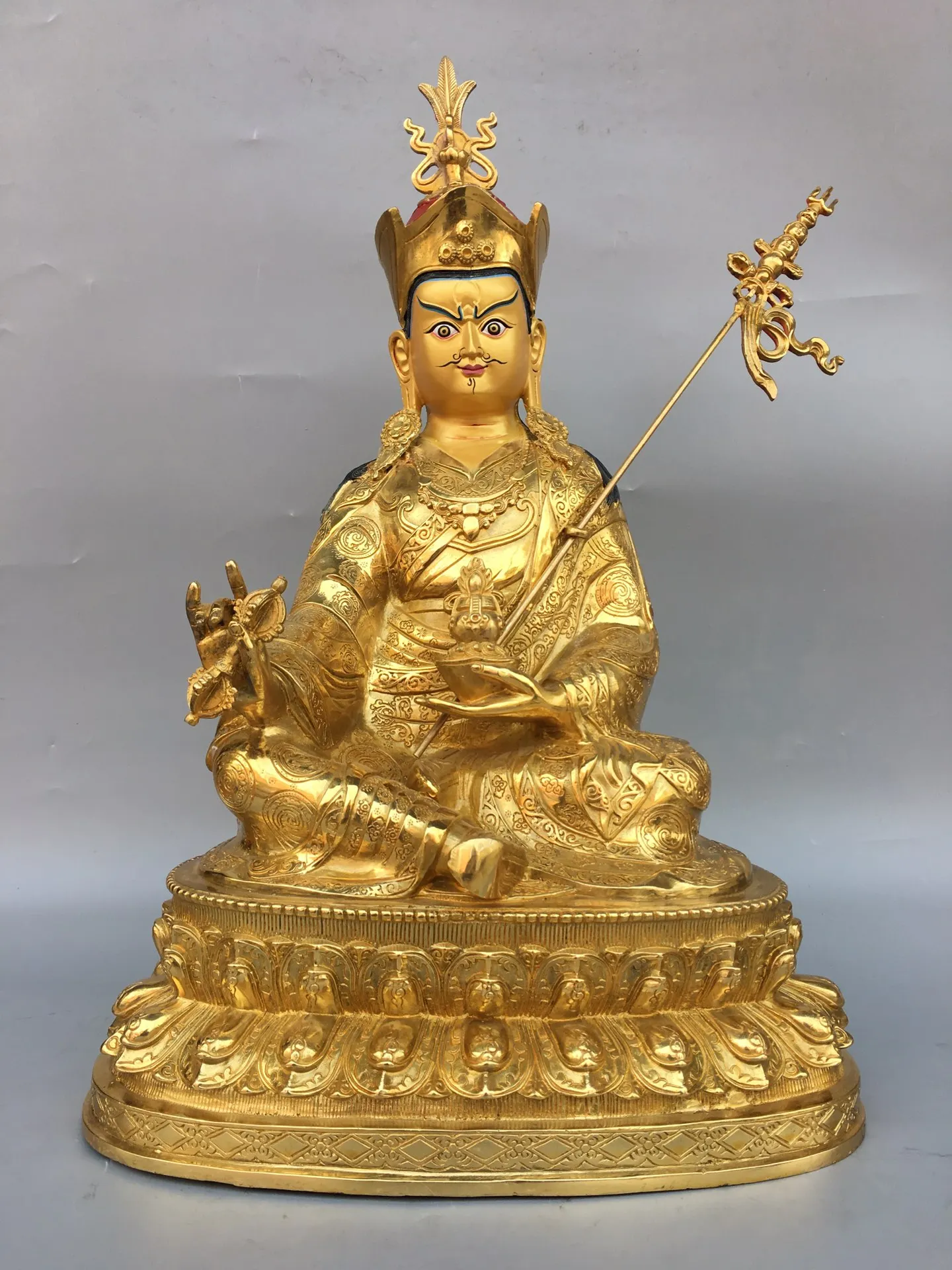 Bronze Statue Buddha 48CM Seiko Pure Copper Painted Face Padmasambhava Guru Rinpoche Master, Exquisite Craftsmanship