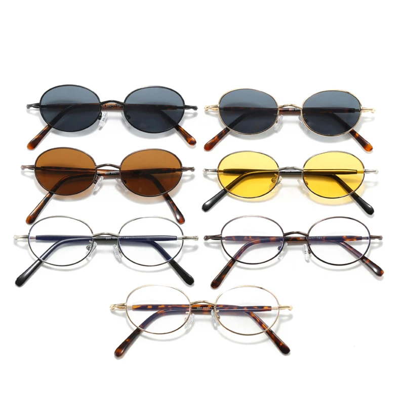 SO&EI Fashion Small Metal Oval Sunglasses Women Retro Punk Men Trending Clear Lens Frame Shades UV400