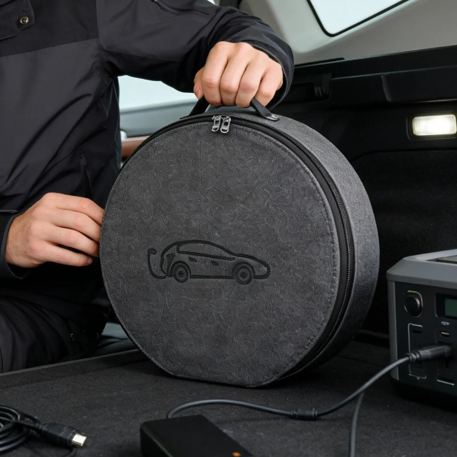 New Energy Vehicle Charging Gun Storage Bag Portable EV Charger Cable Bag Waterproof Auto EV Charging Jumper Storage Bag