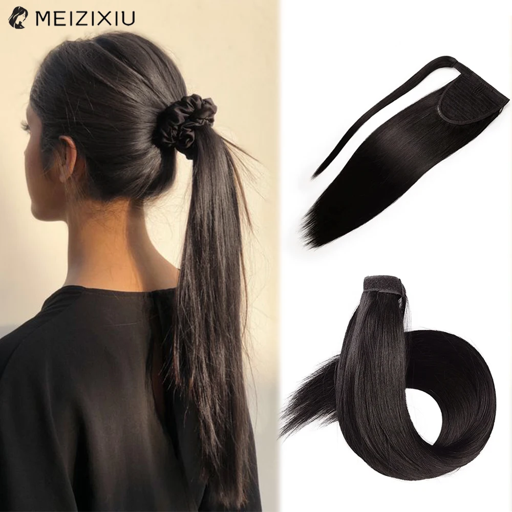 

Ponytail In Hair Extensions 100% Remy Hair Natural Black PonyTail In Human Hair Extension For Women Magic Wrap Around 14-22 Inch