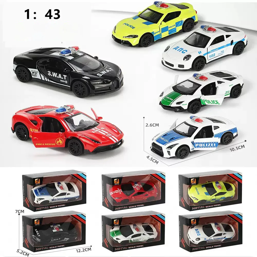 

1:43 high-end police car alloy car model children's car toy can open the door pull back ornaments collection mini car