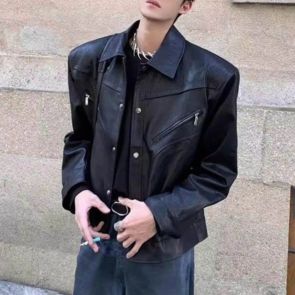 

Autumn New Men's Pu Leather Long-Sleeved Jacket American Retro Fashion Trend Street Hip-Hop Loose Casual Niche Men's Tops