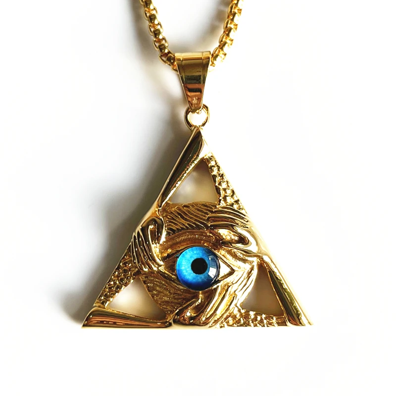 New arrival Eye Of Providence stainless steel Triangle Pendant Necklace For Men Illuminati The Third Eye Jewelry