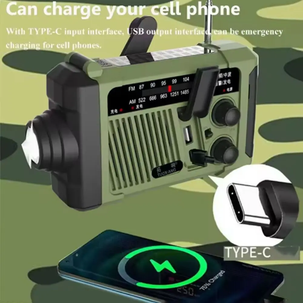 

With Flashlight Solar Power Emergency Radio SOS Alarm Power Bank Hand Crank Radio Multifunctional USB Charging AM/FM Radio