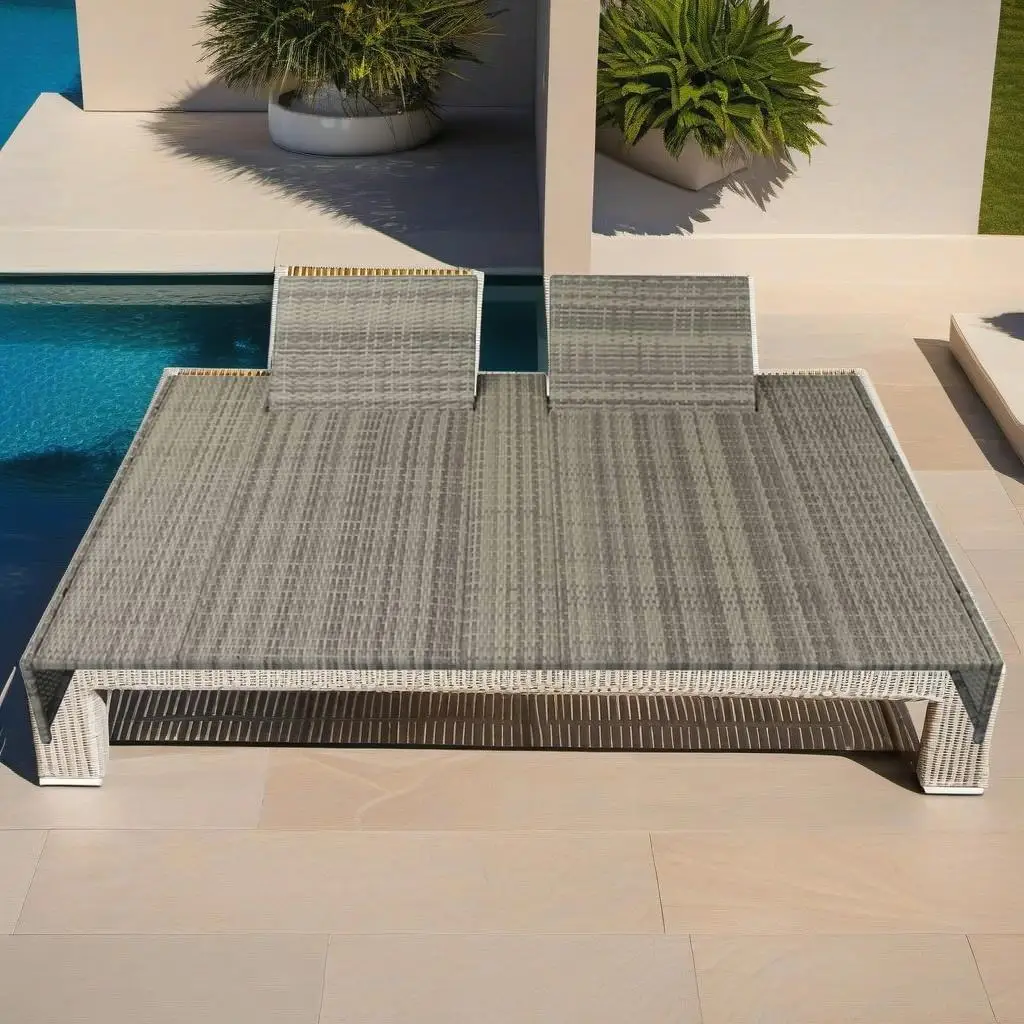 Gray Double Sun Lounger with Cushions - Stylish Poly Rattan Outdoor Seating