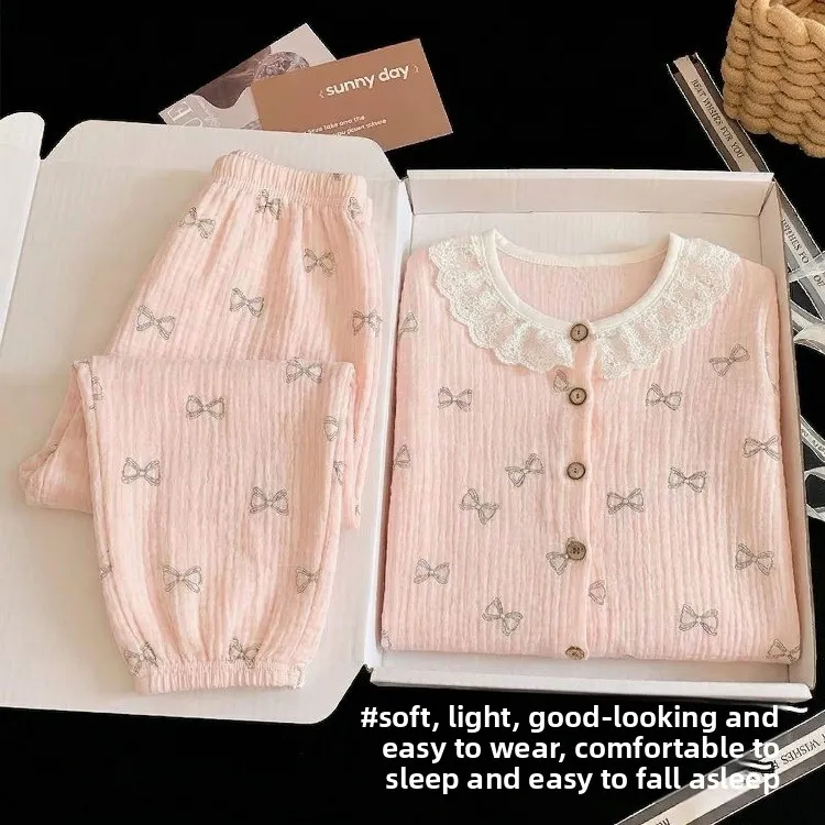 2026 Frühling Sommer Herbst Mädchen Mode Pyjama-Sets Elegante Spitze Weiche Bequeme Langarm Hauskleidung Set Kinder Schlafanzüge – Detail 3