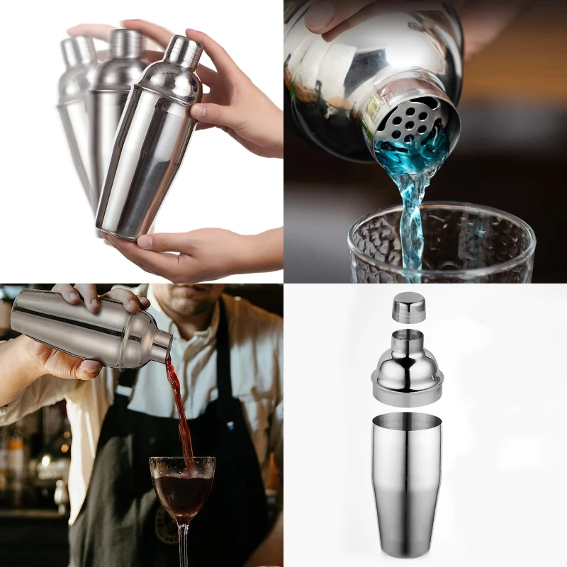 3 Piece 750ml Cocktail Shaker Set, 24oz Bartender Kit, Bar Shakers Tools 15/30ml Jigger, Spoon with Cocktail Recipe