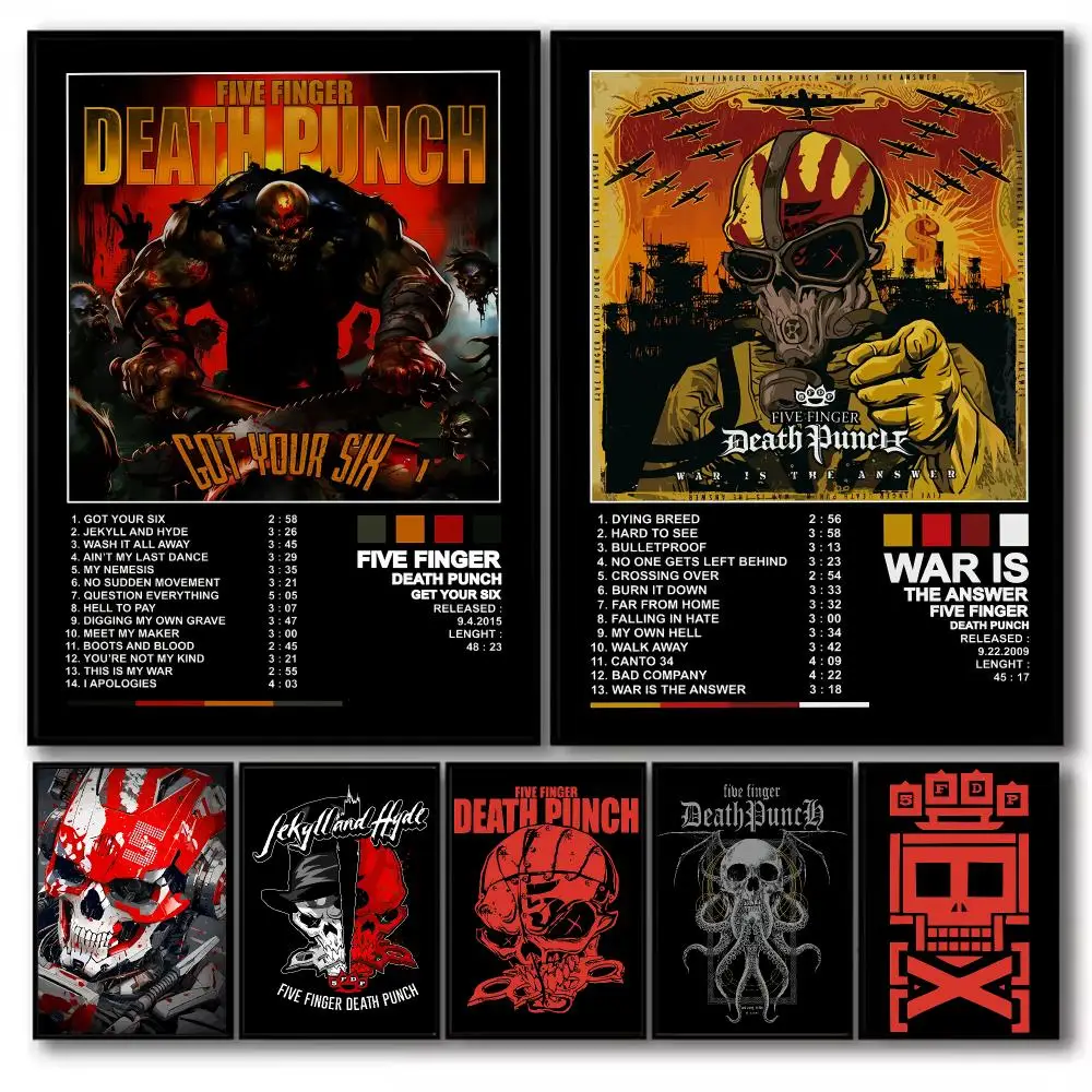 Music Five F-Finger Death Punch Poster Stickers Self-Adhesive Painting Mural Decor Wall Decals for Bedroom Living Room Home Gift