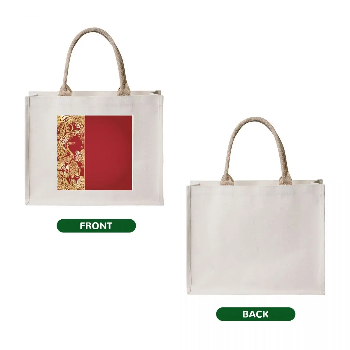 Asian Peacock Red Gold Oriental Tote Bag shopping bag logo hand bag Lady Large bags for women