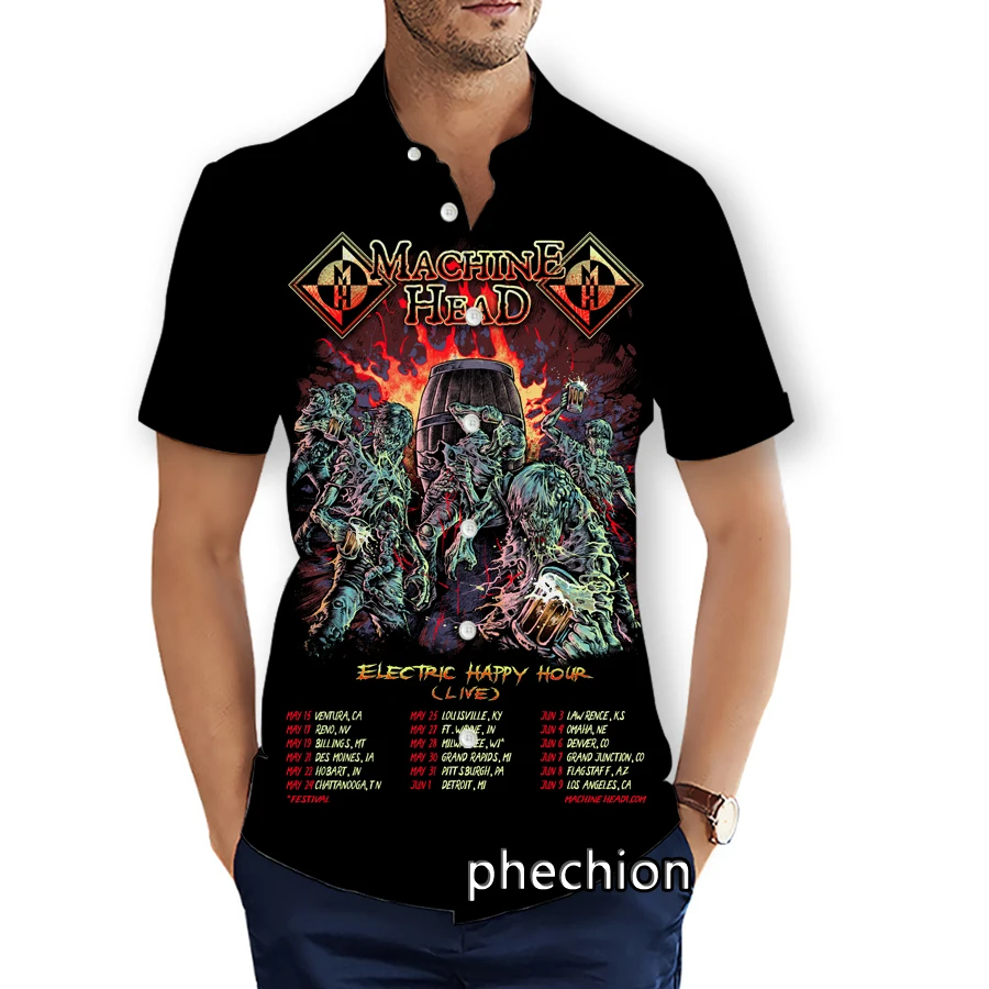 phechion Mens Short Sleeve Beach Shirts Machine Head Rock 3D Print Casual Shirts Fashion Streetwear Men Tops X216