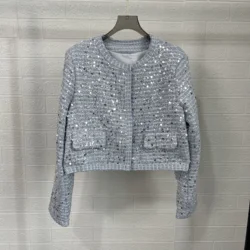 BM&MD&ZA women's clothing 2024 autumn and winter new style small fragrance style round neck long sleeve sequined coat