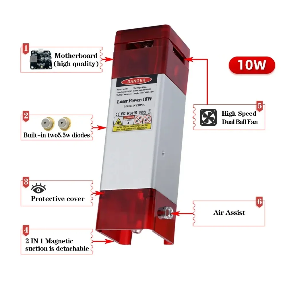 Modulo Laser C80 con Air Assist 10W potenza di uscita ottica 450nm testa Laser blu TTL/PWM per macchine utensili da taglio Laser CNC