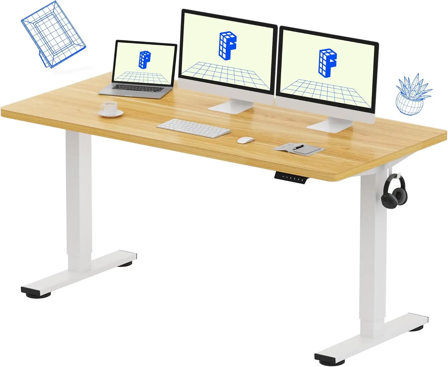 EN1 One-Piece Standing Desk, 60x24 Inches Large Electric Height Adjustable Desk, Sit Stand up Desk for Home Office