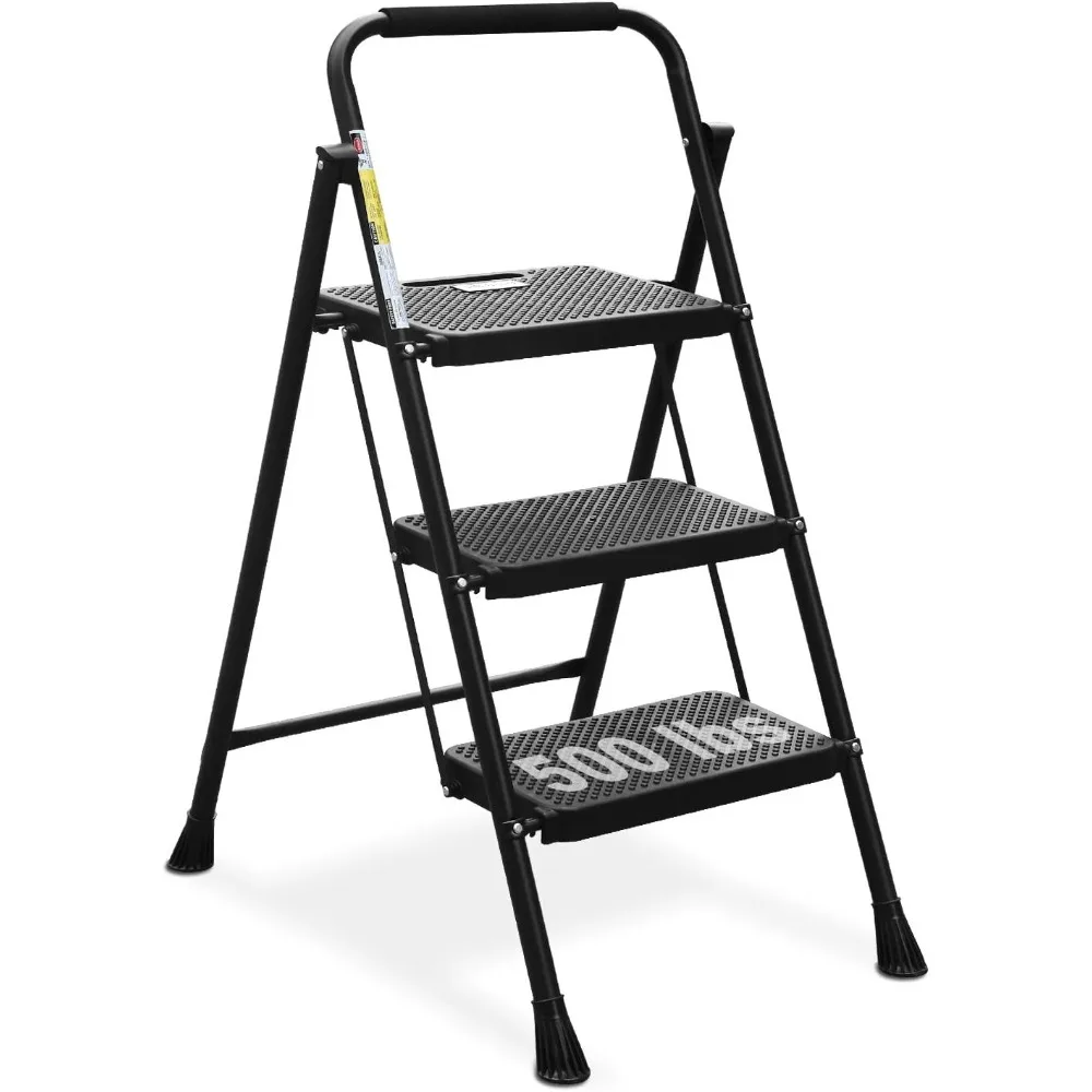 

Step Stool，3 Step Ladder Folding Step Stool with Wide Anti-Slip Pedal 500lbs Sturdy Steel Ladder Convenient Handgrip Lightweight