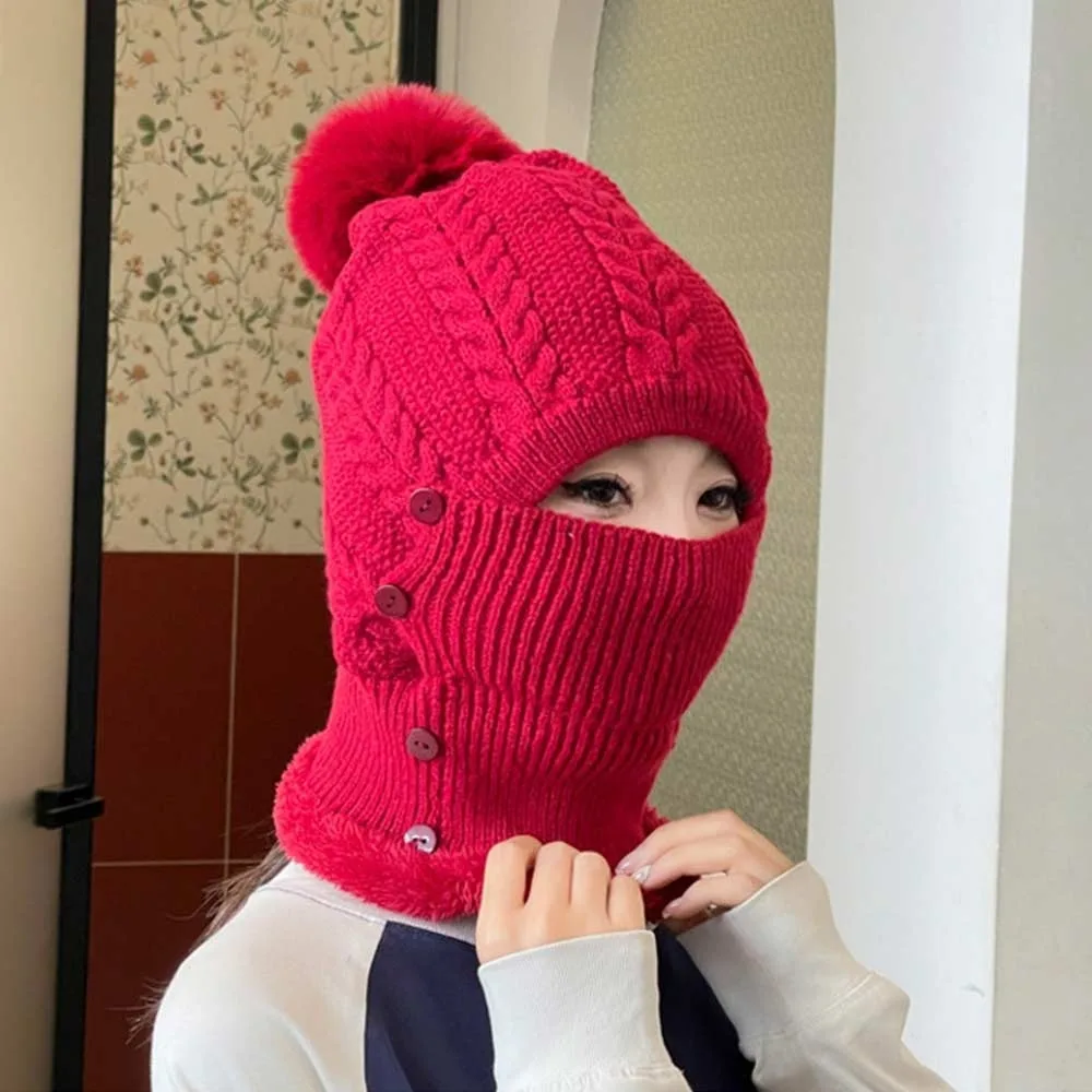 

Durable Wool Simulate Wool Knitted Hat Thick Knit Windproof Design Winter Ski Hat Warm Lining Knit Scarf Cap Outdoor Sports
