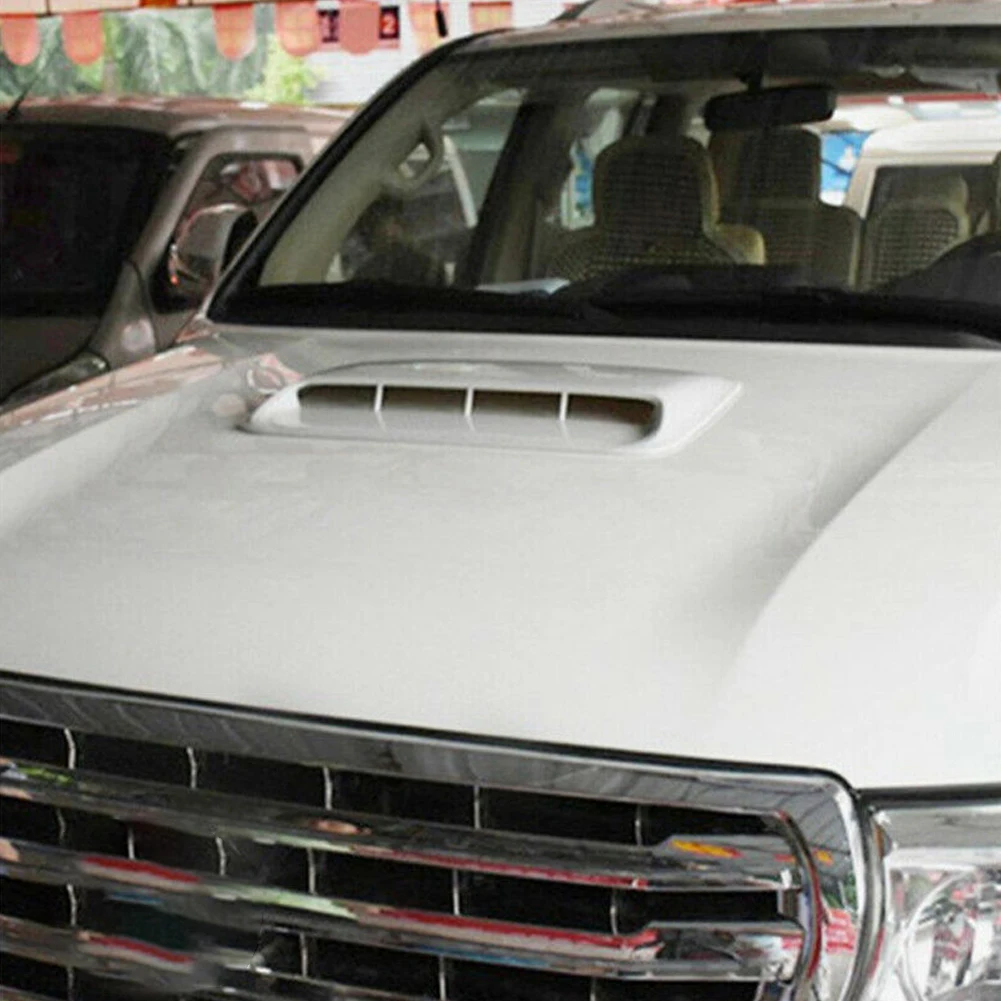 Universal Car Air Flow Intake Hood Scoop Vent Bonnet Decorative Cover Moulding Decal Decor Trim Accessories White ABS Plastic