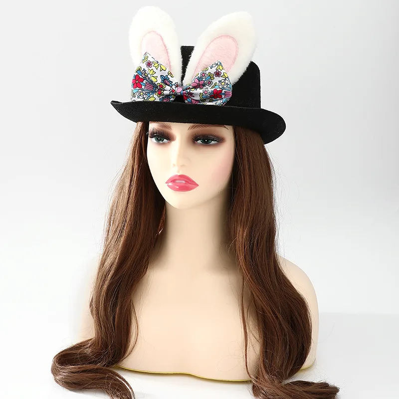 Fashion Plush Bunny Ears Bow Hat Kids Easter Party Cosplay Decoration Performance Take Photo Props Easter Hat