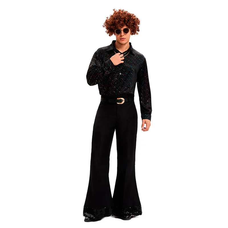 

70s Disco Costume for Men Sequin Outfits Halloween Costume Nightclub Performance Clothes Shiny Reflective Retro