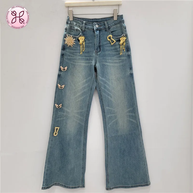 

Fashion Versatile Personality Wide Leg Stretch Slimming Straight Denim Pants Trendy New, Design Sense Jeans Women