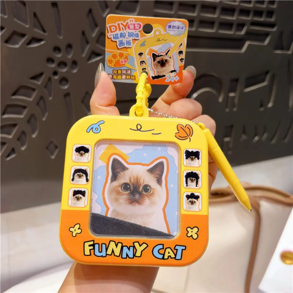 Portable DIY Hair Style Keychain Cute Cartoon Magnetic Drawing Painting Board Reusable Creative Cat Styling Pendant