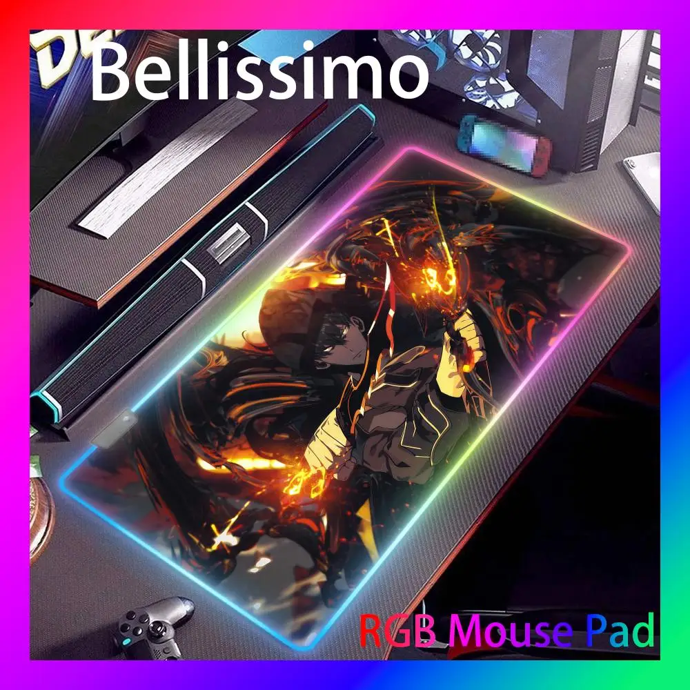 

Mouse Pad RGB S-Solo Leveling Gaming Mause Pad LED Mousepad Keyboard Mat Anime Lighting Deskmat Rubber No-slip with Backlit