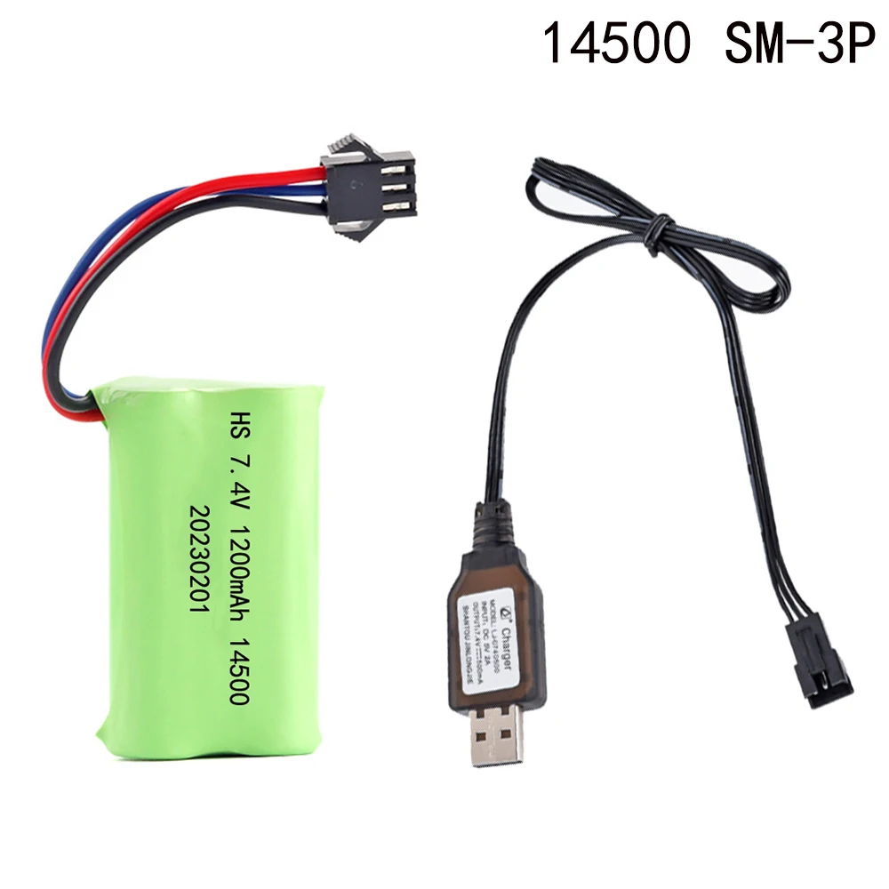 

7.4V 1200mah (SM-3P Plug) 14500 lipo battery with Charger For Remote Control water bullet gun Toys RC helicopter accessories