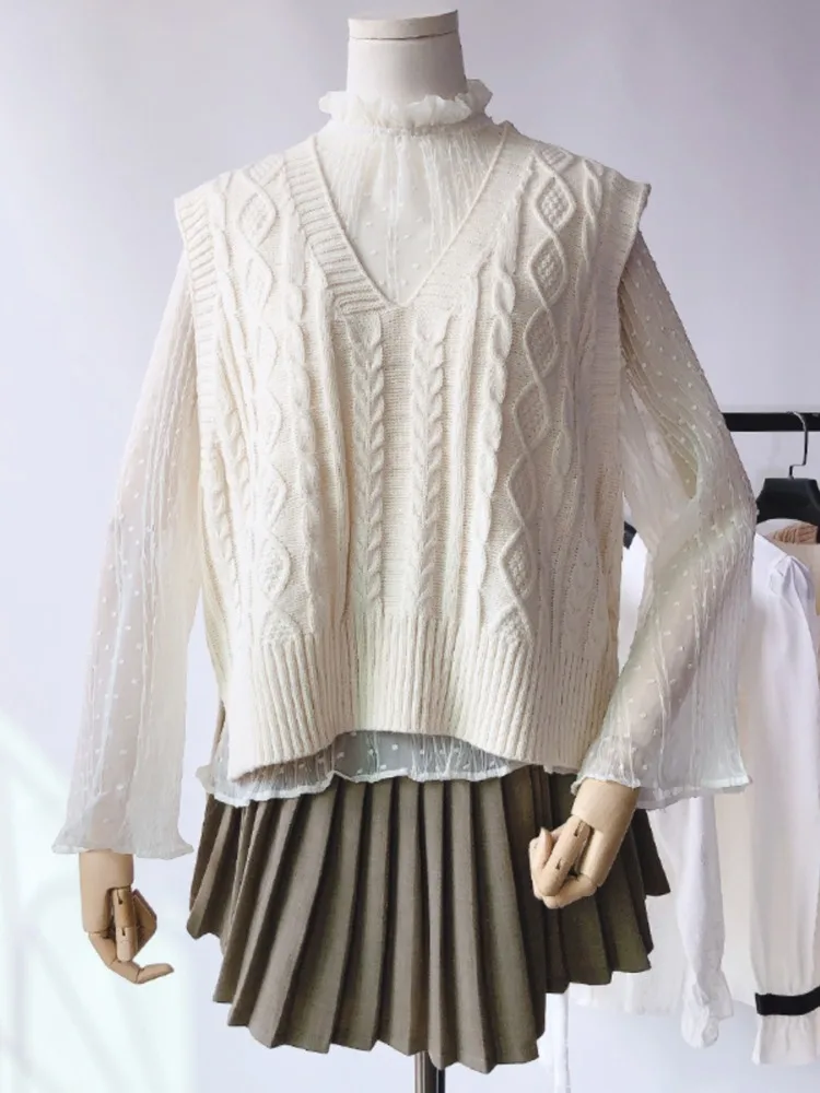 Knitted Sweater Vest Women Gentle Casual Side-slit Design Simple Students Ulzzang Fashion All-match Sleeveless Classic Harajuku