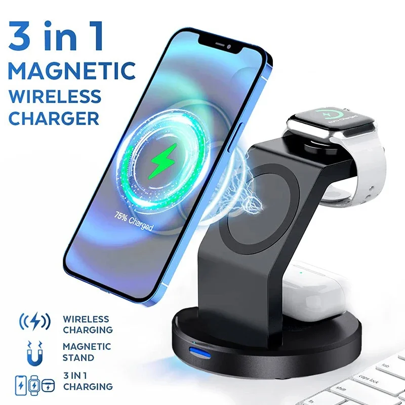 3-in-1 Kabellose Ladestation für MagSafe-Ladegerät Kompatibler Schnellladeständer für iPhone 17 16 15 14 13 Apple Watch AirPods – Detail 1