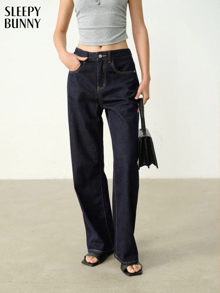Vintage Loose Straight High Waist Wide Leg Jeans Retro Contrast Stitch Slimming Casual Long Pants for Petite Women Summer Wear